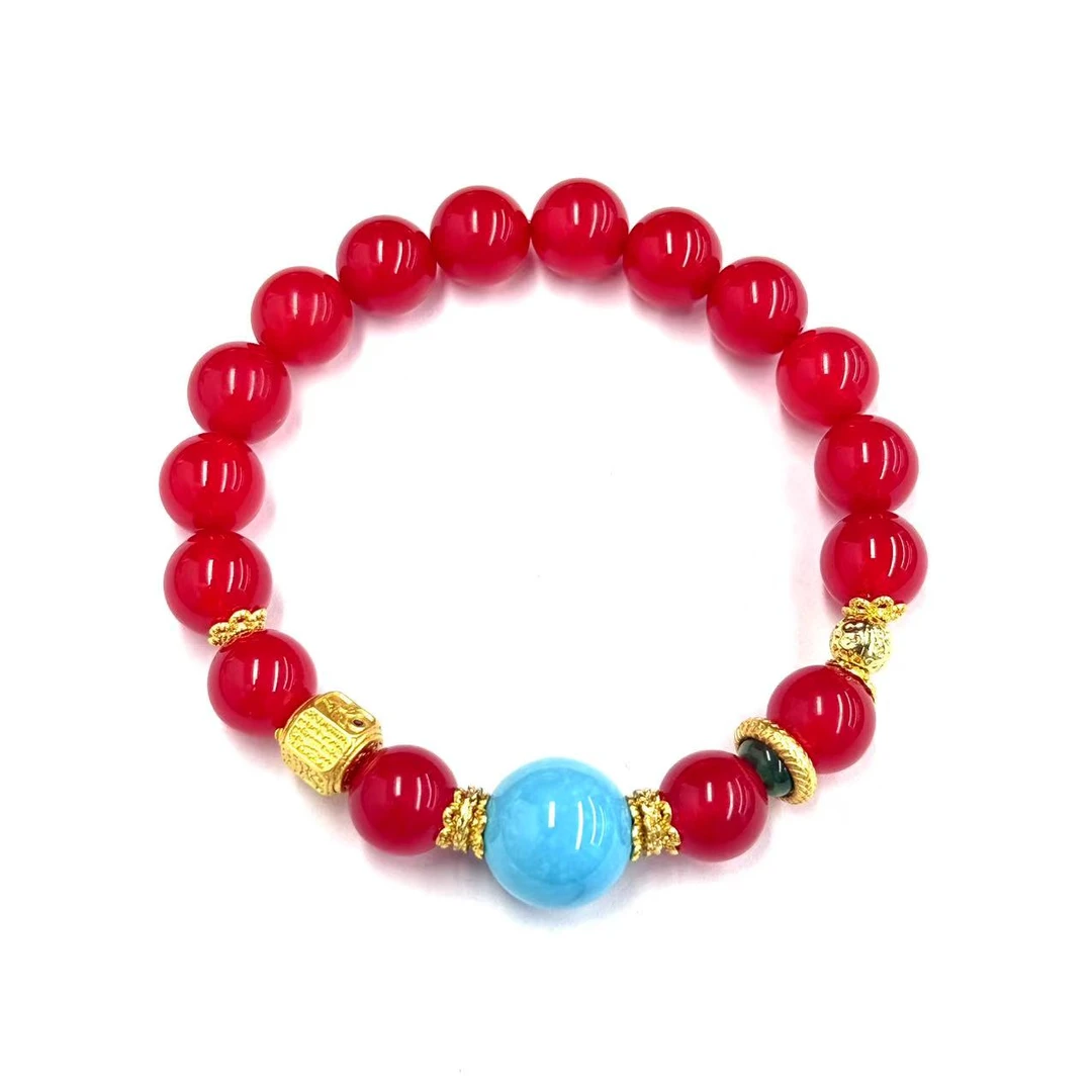 s1302-复古设计款血离子玛瑙圆珠手串-赠礼盒