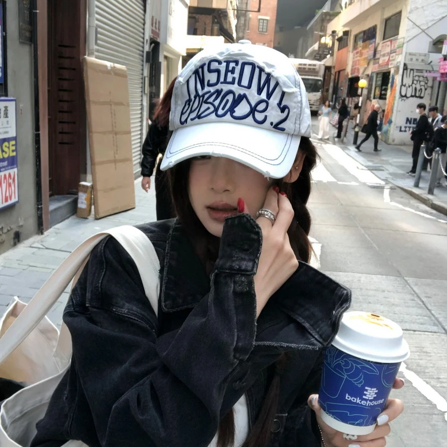 double i i美式复古大贴布鸭舌帽女春夏新款遮阳显脸小棒球帽男