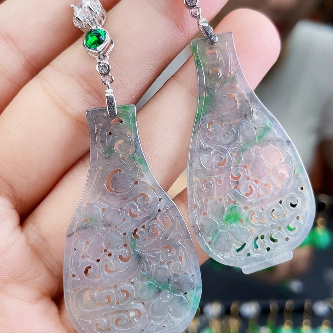 银S925镶嵌翡翠耳饰