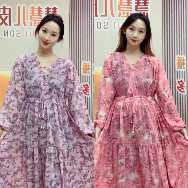 夏季新款中间抽绳减龄气质长袖时尚大码女装防晒沙滩沙滩裙