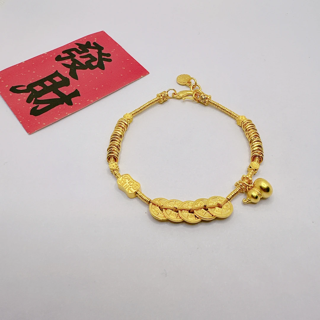 足金999黄金五帝币 碎金圈 精致 光面葫芦手链 15手围 16.01克