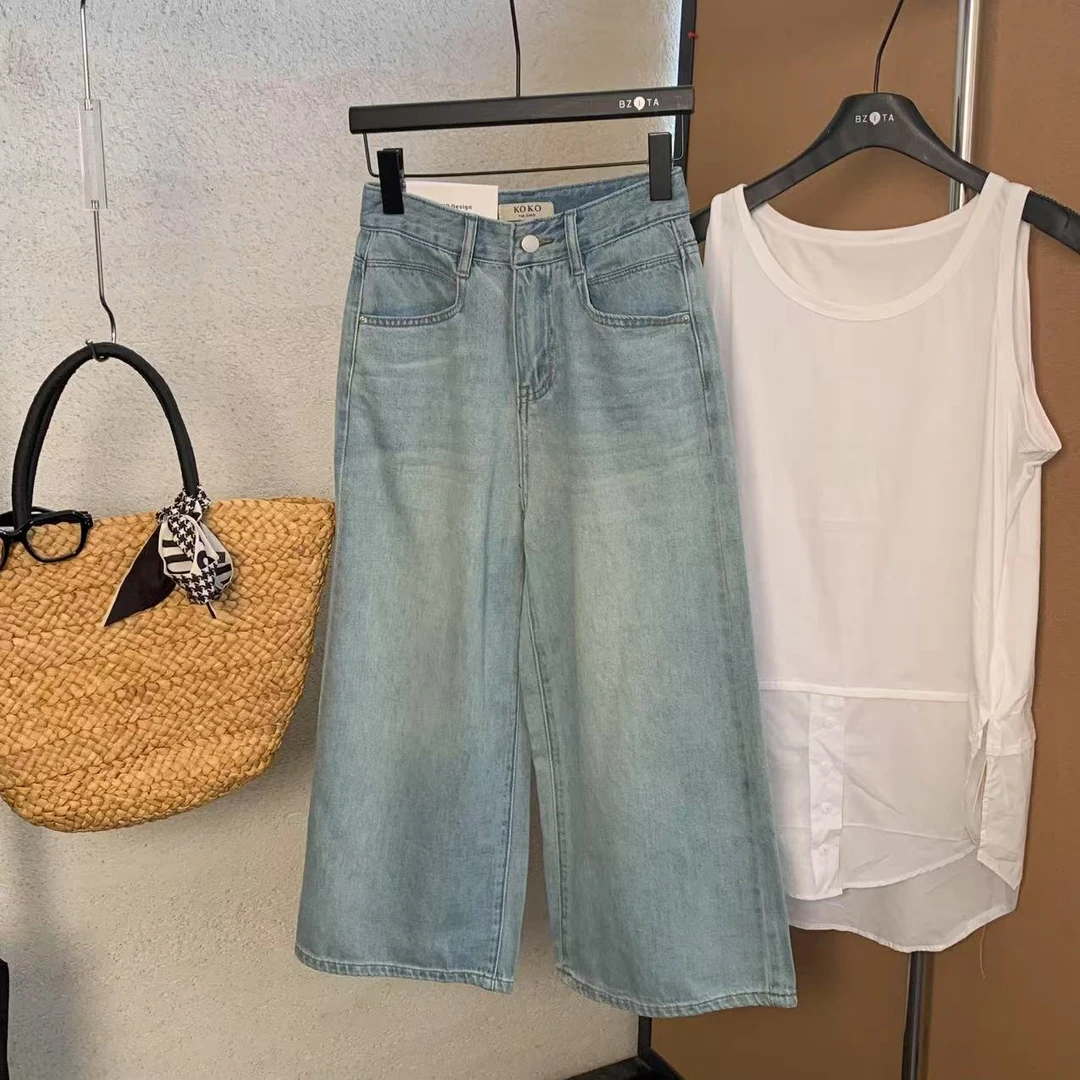 【 雨•美 推荐 】6055蓝色时尚百搭八分牛仔裤