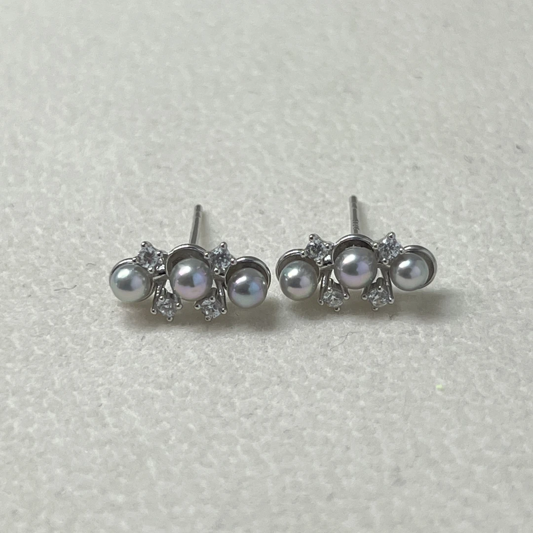 天然海水真多麻珍珠耳饰3-4mm简约时尚