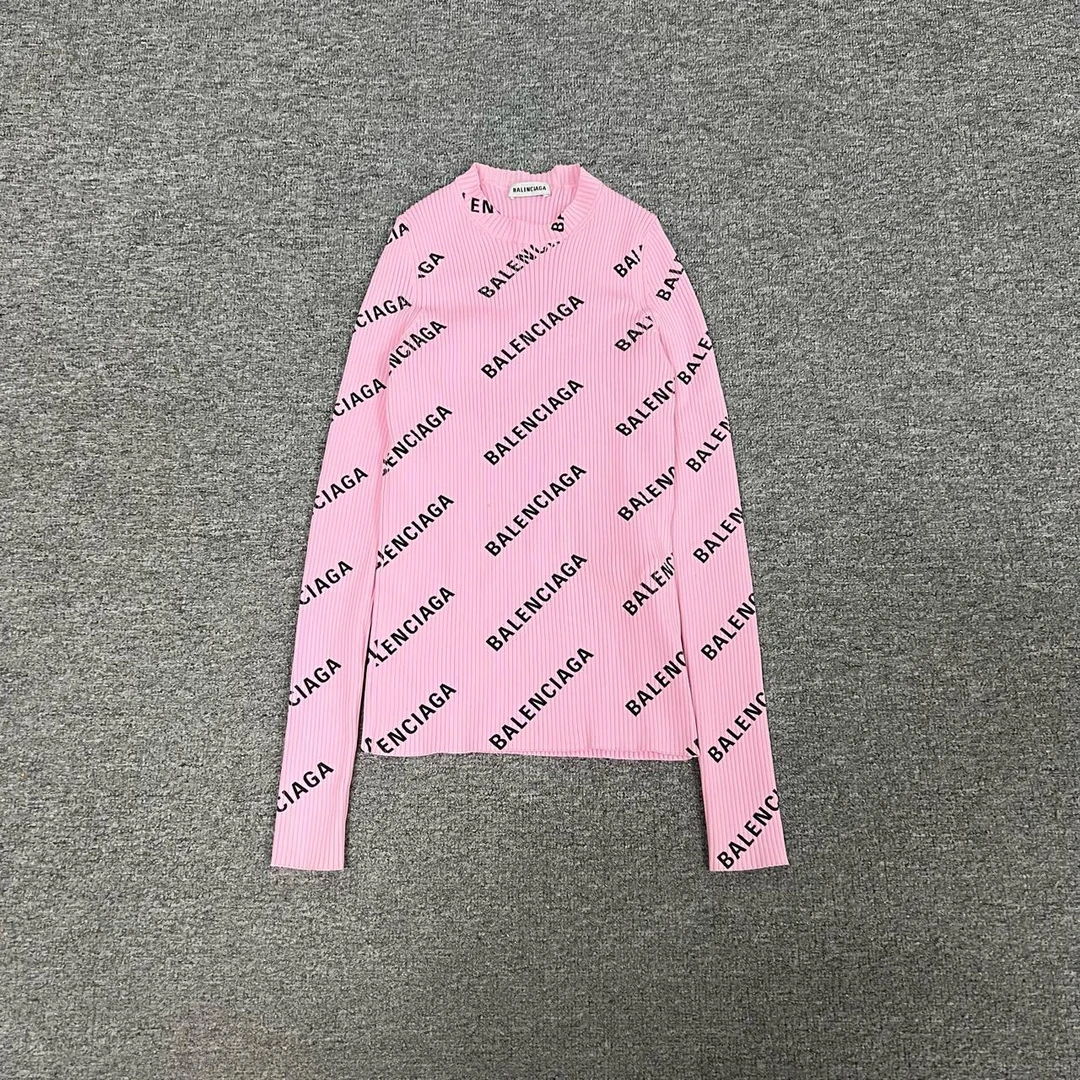99新 Balenciaga/巴黎世家 粉色 满印 弹幕 针织衫 Xs码