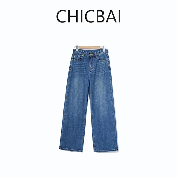 CHICBAI 升级版薄款大表姐 显瘦复古蓝阔腿牛仔裤