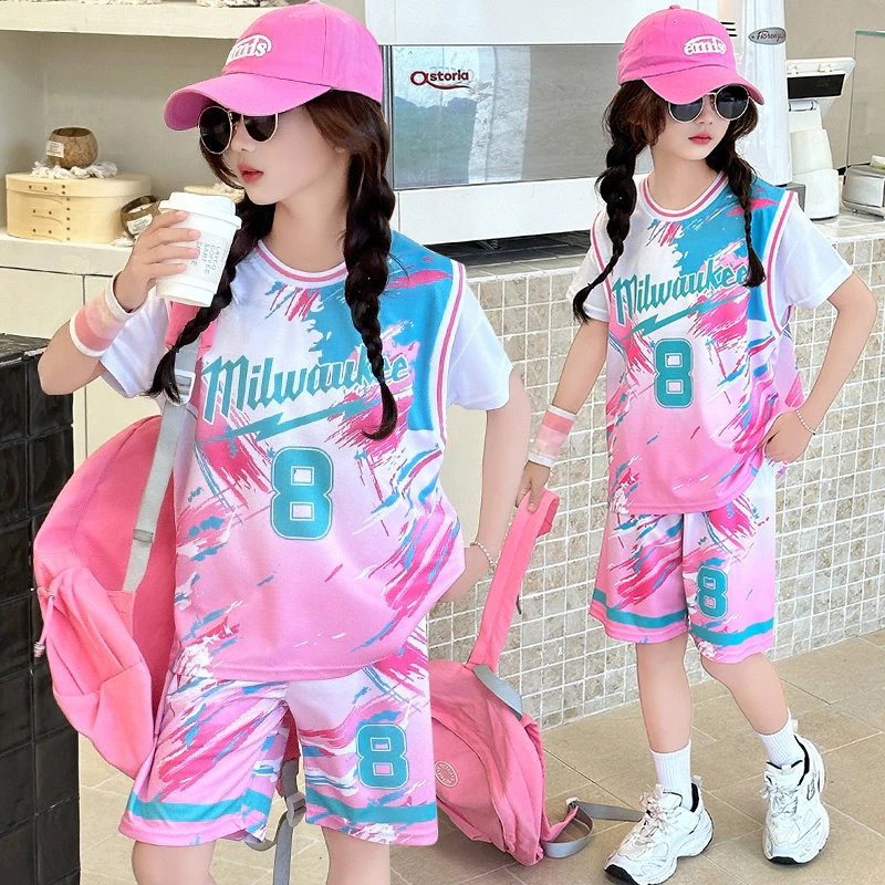 女童篮球服夏装短袖2025新款速干透气女孩运动服夏季网眼8号球衣