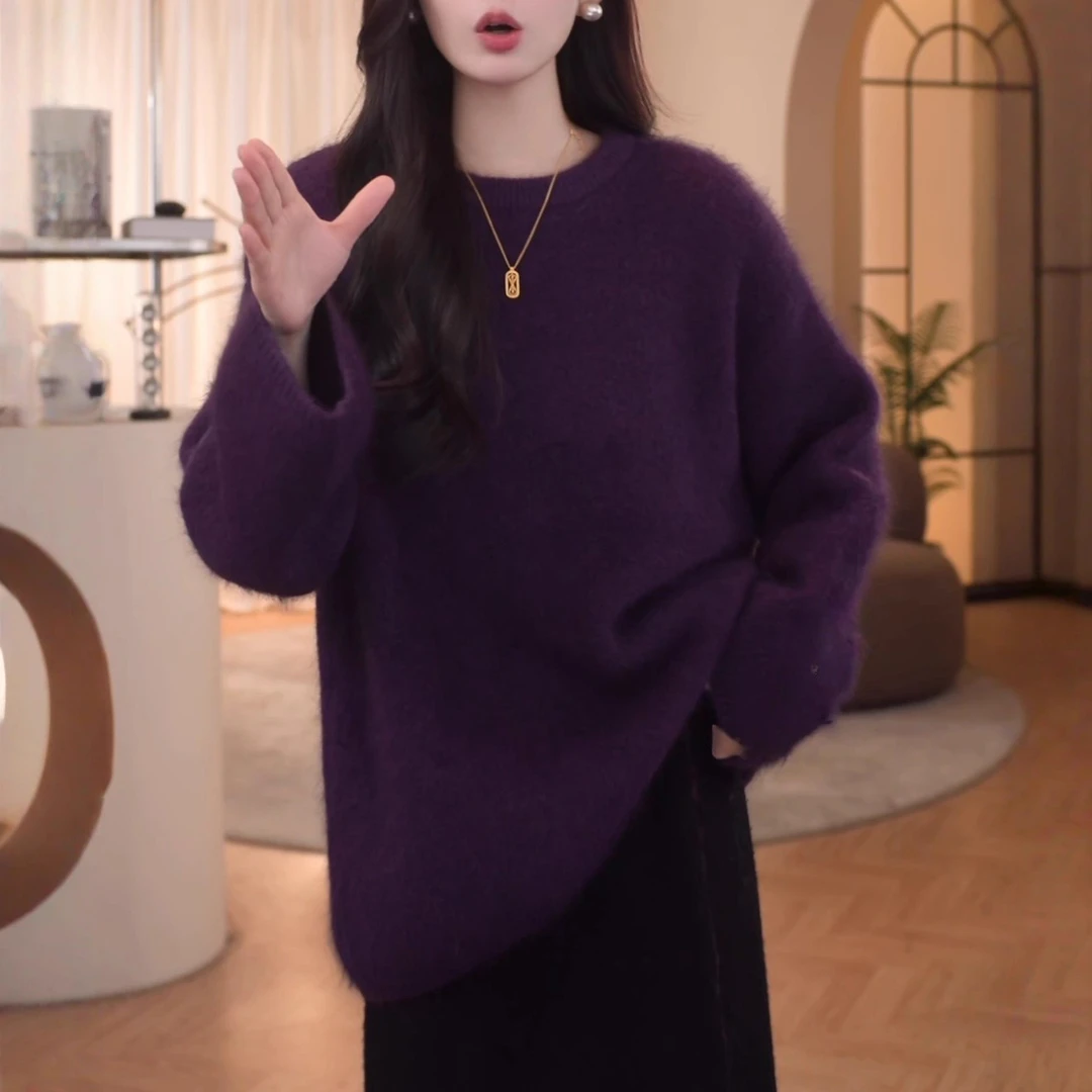加厚套头圆领长袖纯色毛衣百搭时尚简约通勤风显瘦保暖温柔针织衫