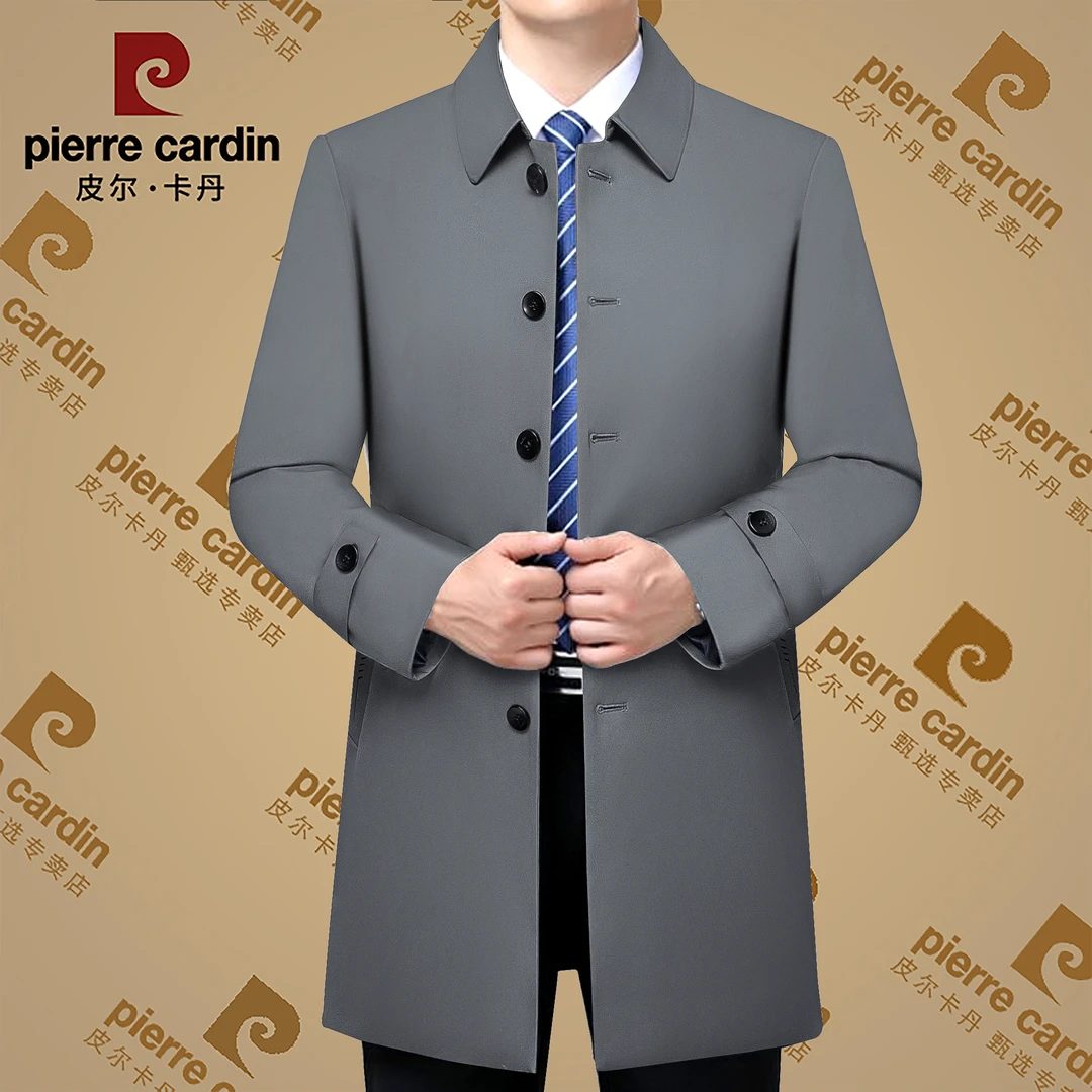 皮尔卡丹男装春秋季新款高档男士中长款商务休闲翻领风衣夹克外套