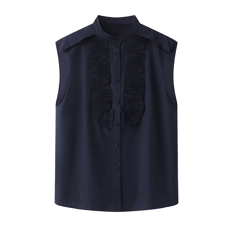 艾诺丝韩版宽松型纯棉无袖立领衬衫5001