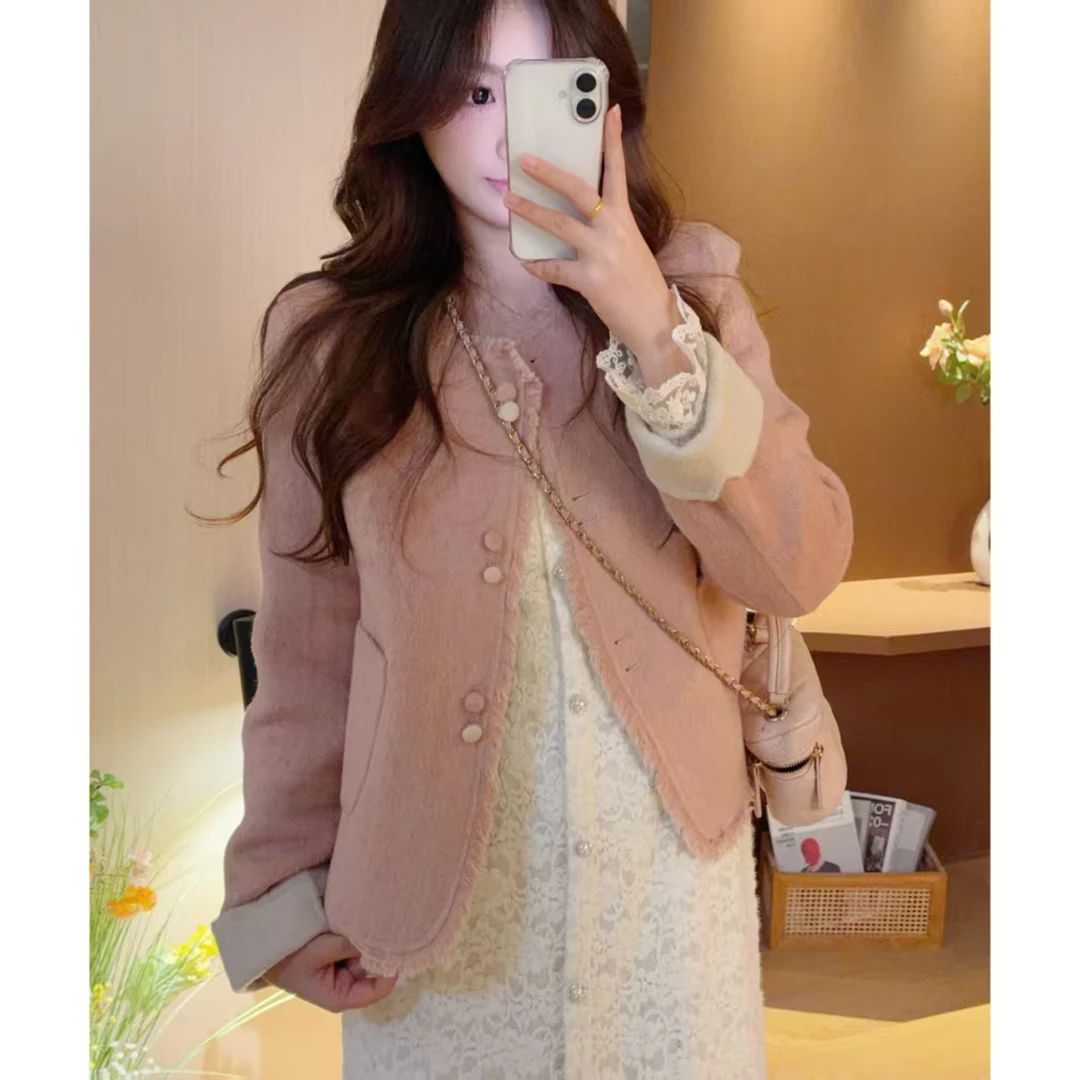 MuMu小香风正肩版双面呢单排扣两面穿加厚外套WPWGN00132