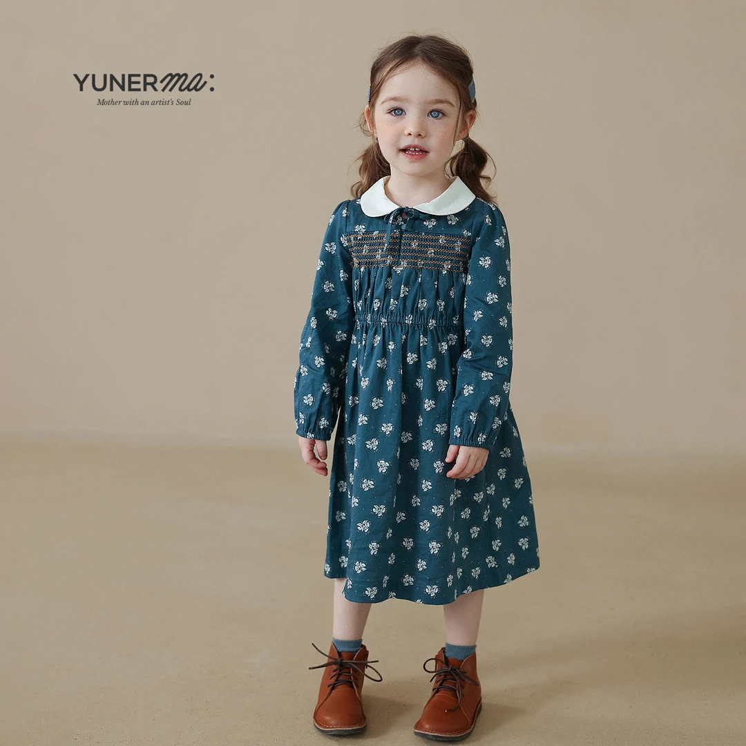 允儿妈女童2025春季新款法式翻领碎花连衣裙宝宝春秋洋气公主裙潮