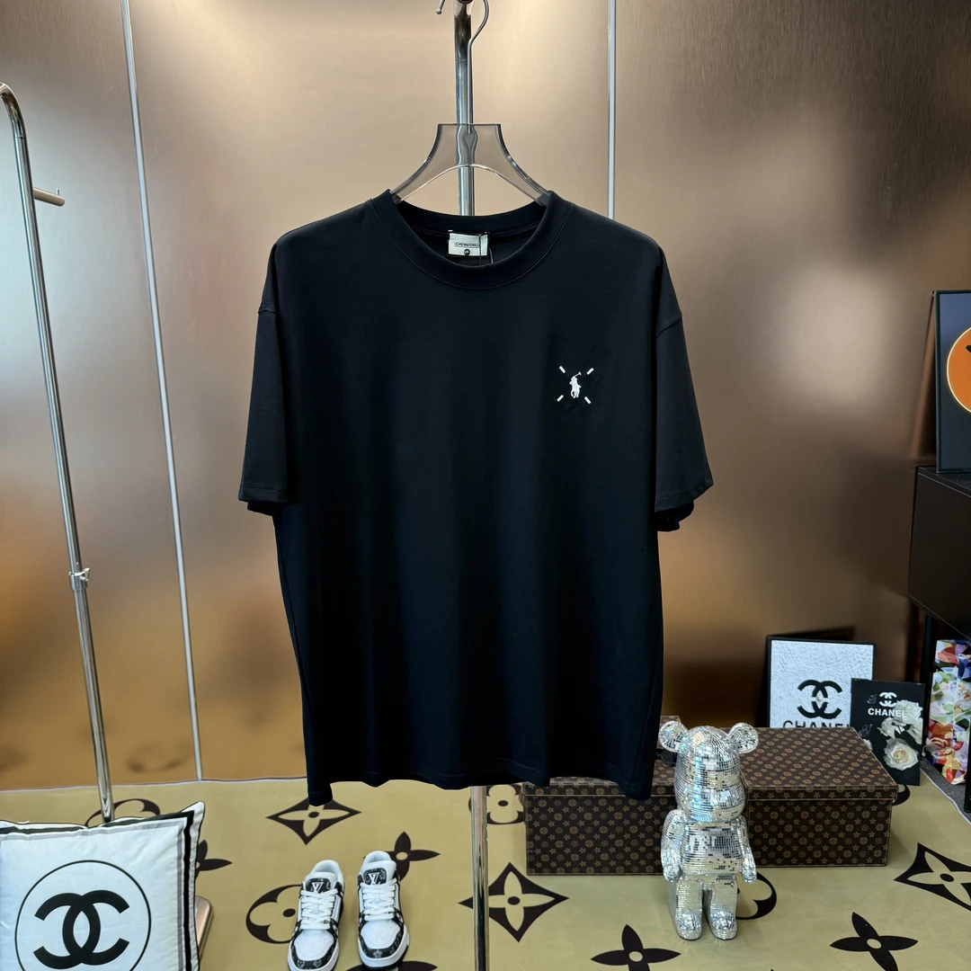 时溯男装爆款宽松时尚休闲立体图案刺绣圆领短袖T恤男款上衣001