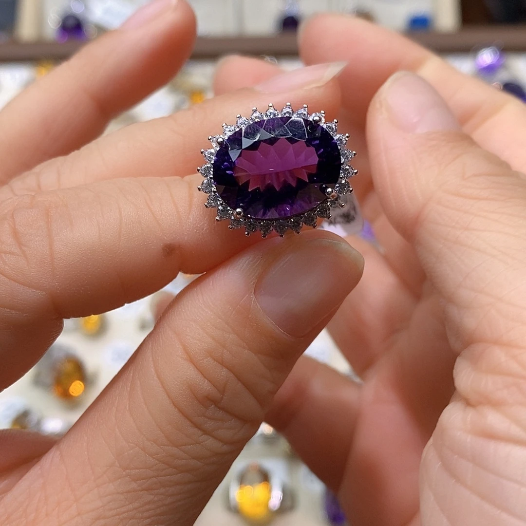 水晶银S925镶嵌珠宝半成品天然紫水晶