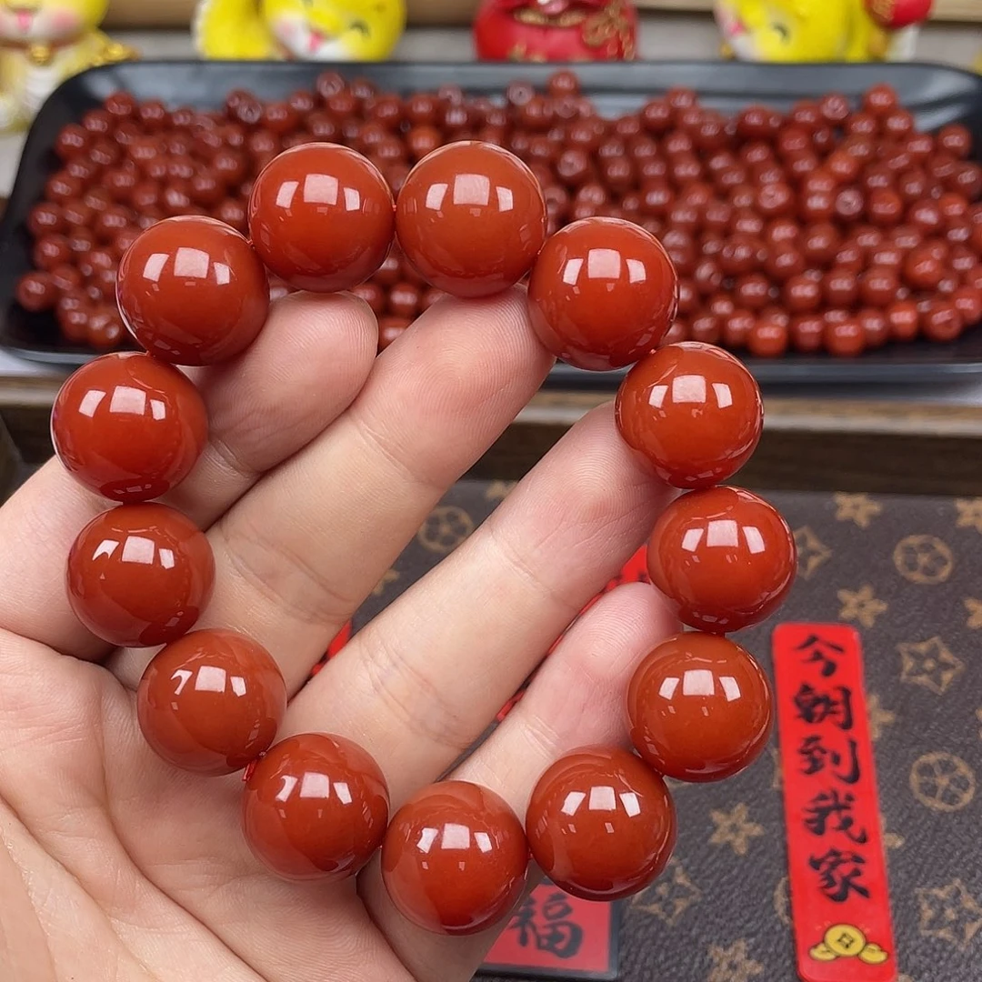 手链未镶嵌南红玛瑙27号牛血红卡18圆珠一颗