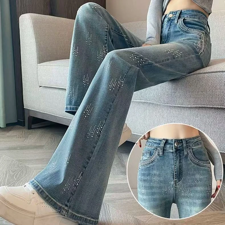 2025年春季新款高腰显高显瘦阔腿牛仔裤红