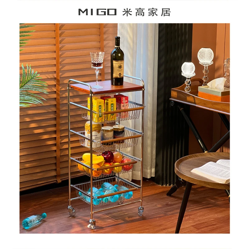 【米高家居】多层不锈钢置物架抽拉篮筐移动收纳架家用小推车零食架