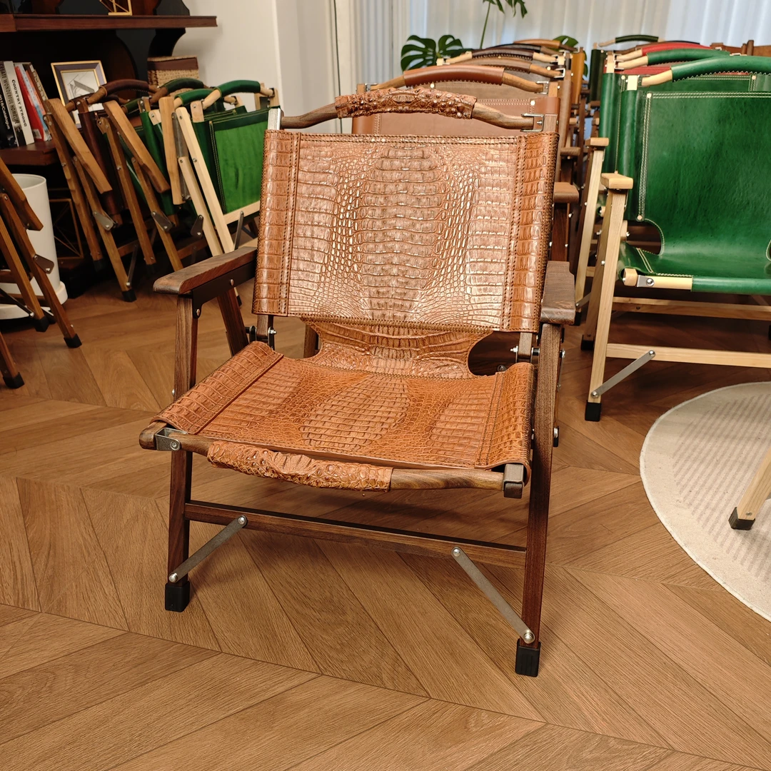 【克米特】一物一拍头层鳄鱼皮折叠椅休闲椅户外椅北美胡桃木高奢椅