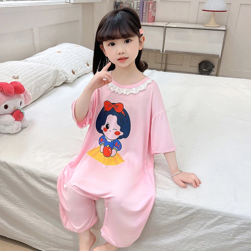 儿童连体睡衣夏季薄款莫代尔女童空调房爬服女宝宝防着凉连身睡袋