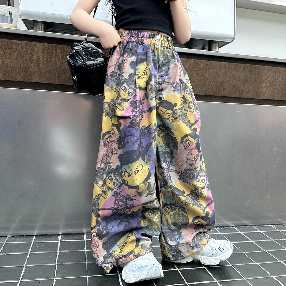 儿童裤子2025春夏时髦扎染哪吒直筒裤中大童薄款国风束脚宽松卫裤