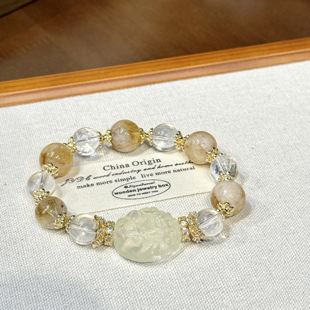 「直播间专属」14mm黄塔晶+狐牌 水晶手链/手串-1115