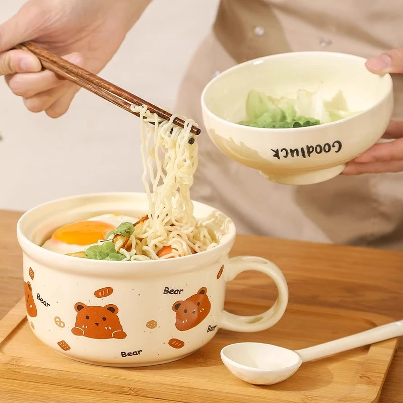 陶瓷泡面碗带盖勺汤碗可微波炉学生宿舍饭碗方便面碗上班族便当盒
