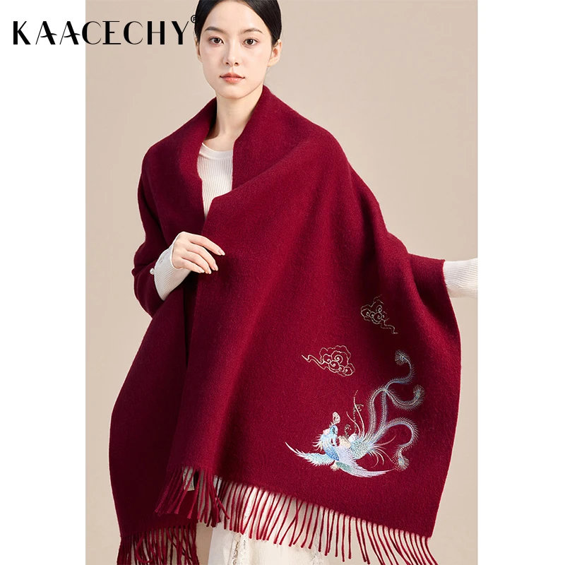 刺绣羊毛围巾女款爆款2025新款喜妈妈喜婆婆婚宴搭礼服旗袍围巾