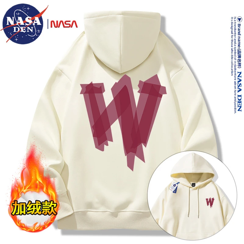 NASA联名男女长袖百搭潮流印花宽松连帽卫衣加绒加厚美式上衣保暖