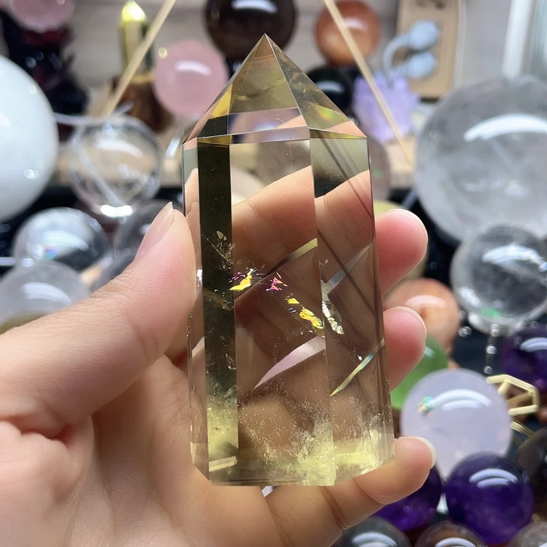 浦***)水晶珠宝半成品未镶嵌黄水晶柱高91A350