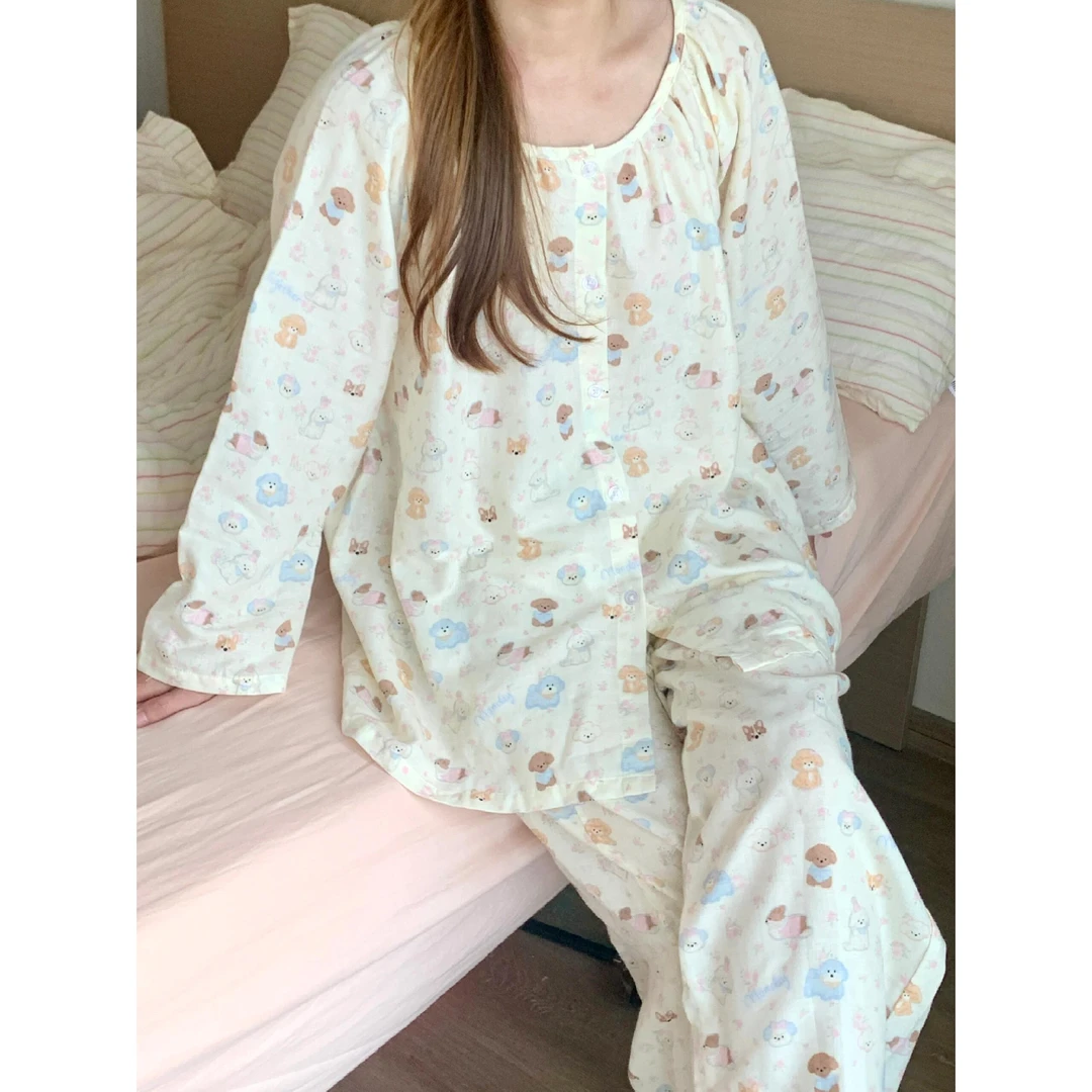 【软萌小狗】ins可爱印花长袖睡衣女套装春秋新款2025舒适家居服