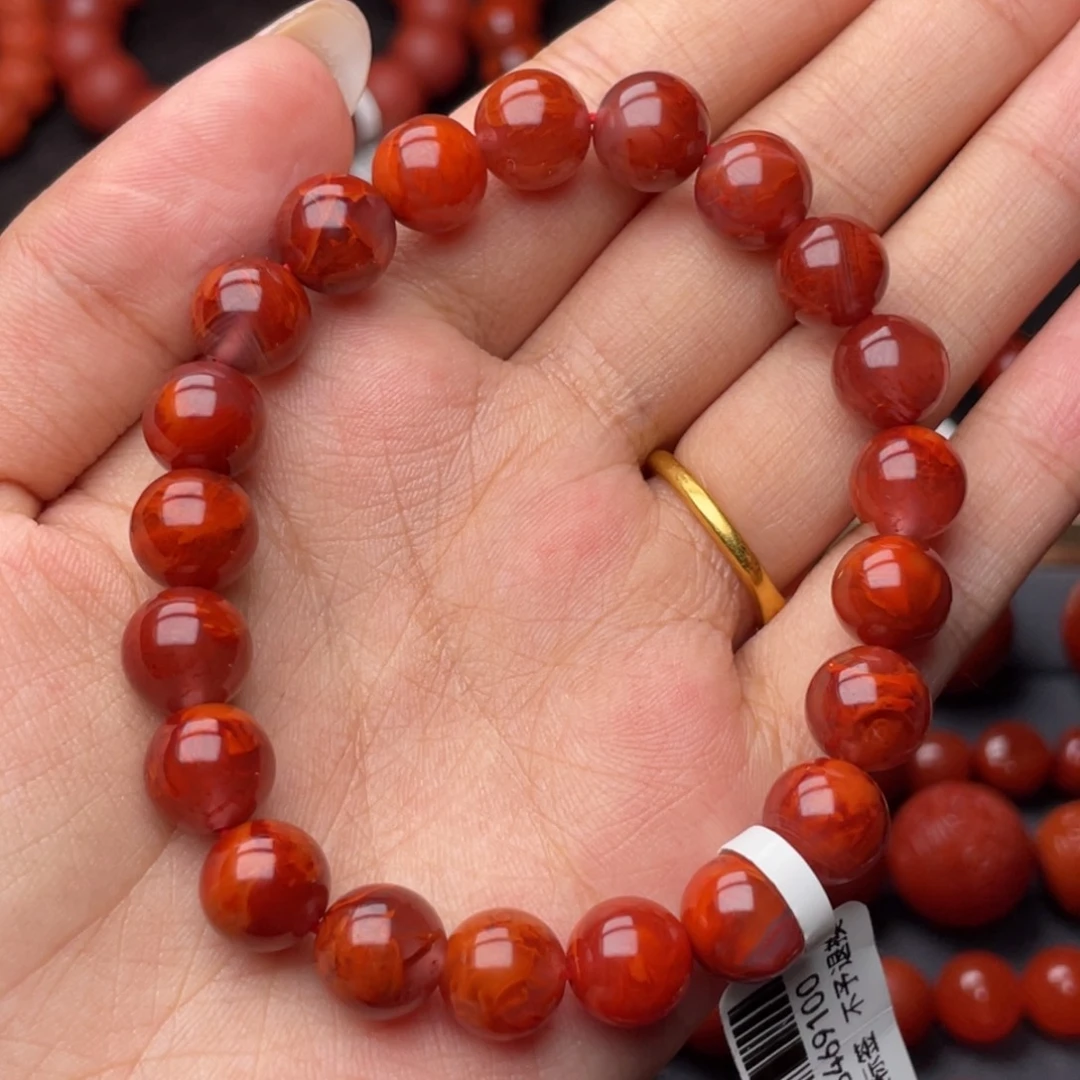 南红玛瑙未镶嵌手串Y9.6mm毕业收藏妖孽牛血火焰手串（原矿）