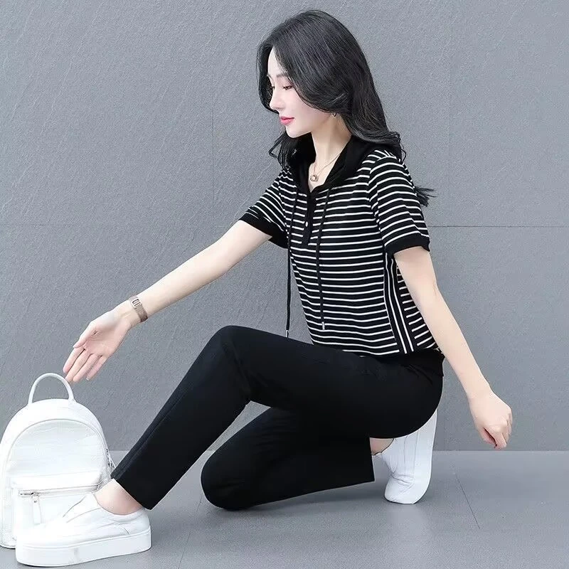 200斤微胖mm休闲套装女士大码宽松显瘦洋气质妈妈装运动服两件套