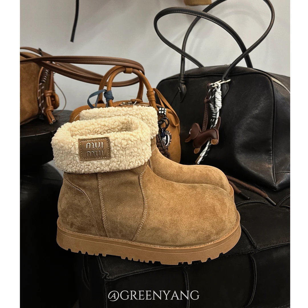 老羊家~韩版百搭短靴女款新款秋冬复古加绒加厚保暖雪地靴勃肯鞋
