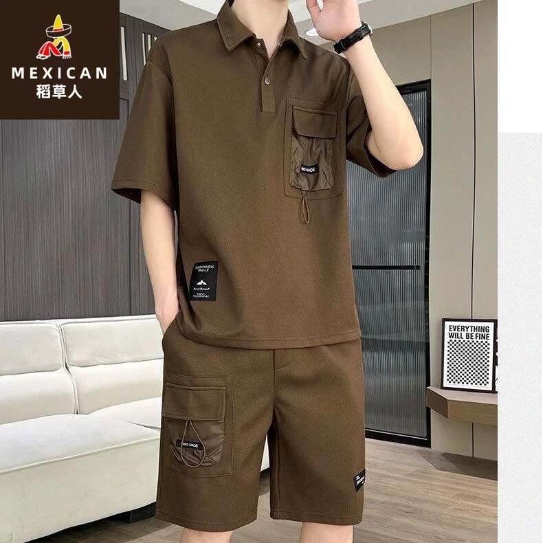 稻草人港风薄款套装男士新款阔版夏季宽松短斯文败类风格男装港风
