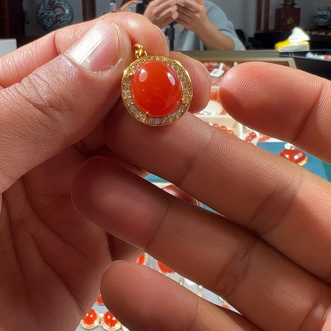 南红玛瑙银S925镶嵌颈饰