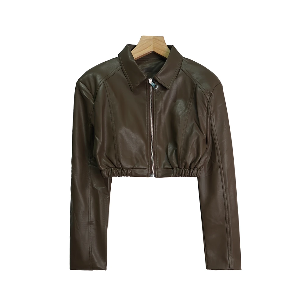 E7354【新款】时尚休闲百搭显瘦短款咖色外套