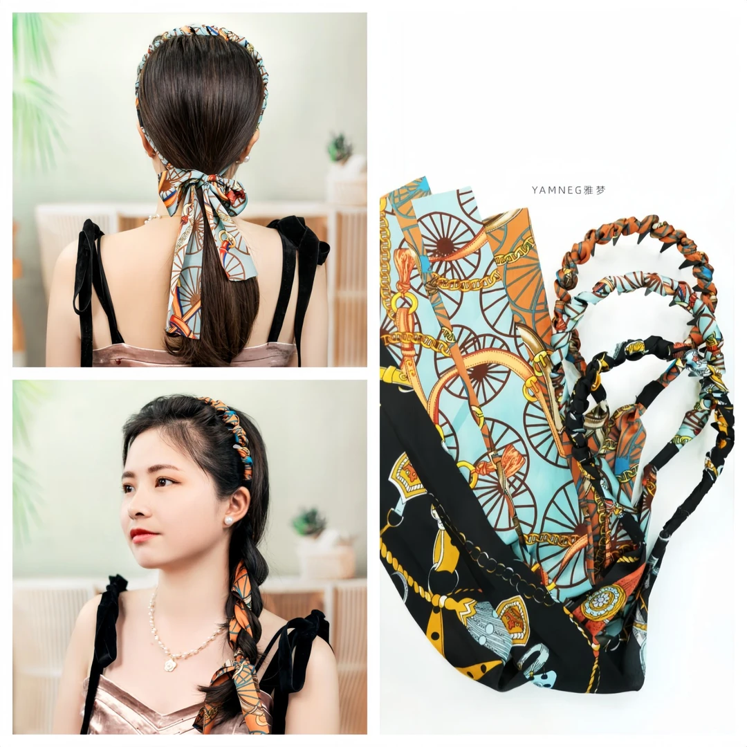 宫廷繁花复古带齿梳正反两用飘带发箍减龄高颅顶