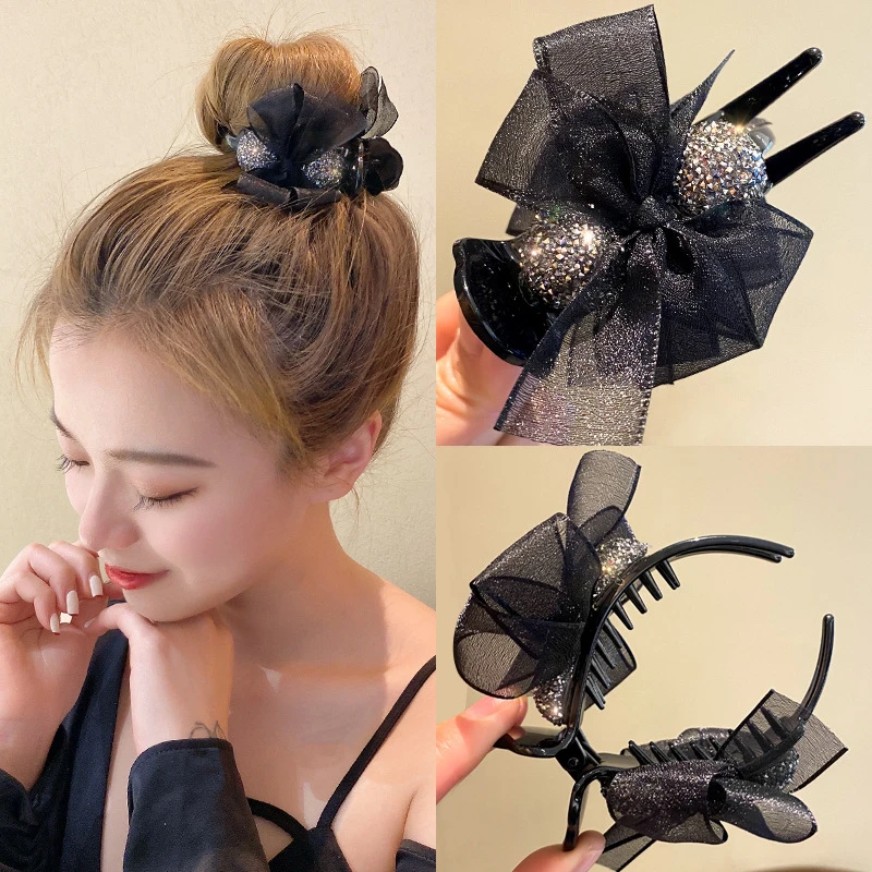 2个【新疆包邮】马尾抓夹丸子头气质蝴蝶结大号发卡鲨鱼夹头饰发夹