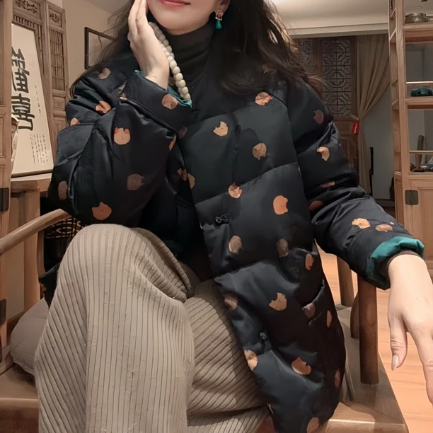 『蝶家』新中式气质保暖对襟ins短款韩版情侣羽绒外套冬季7126