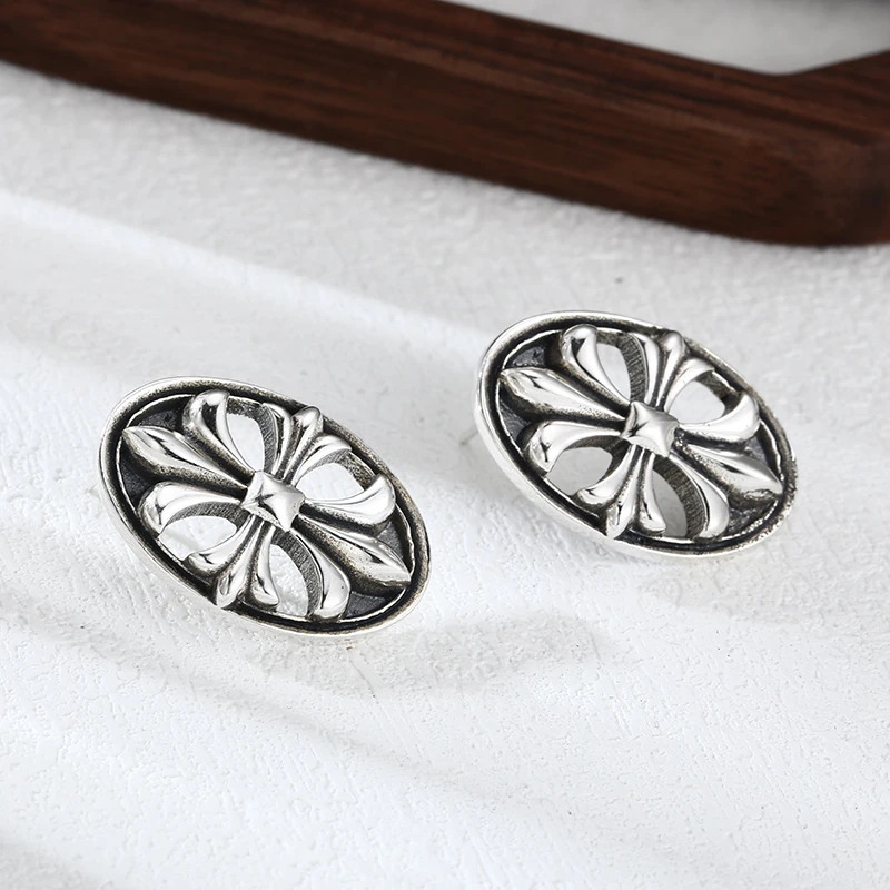 925银耳饰 圆十字耳钉 男女款流行耳饰