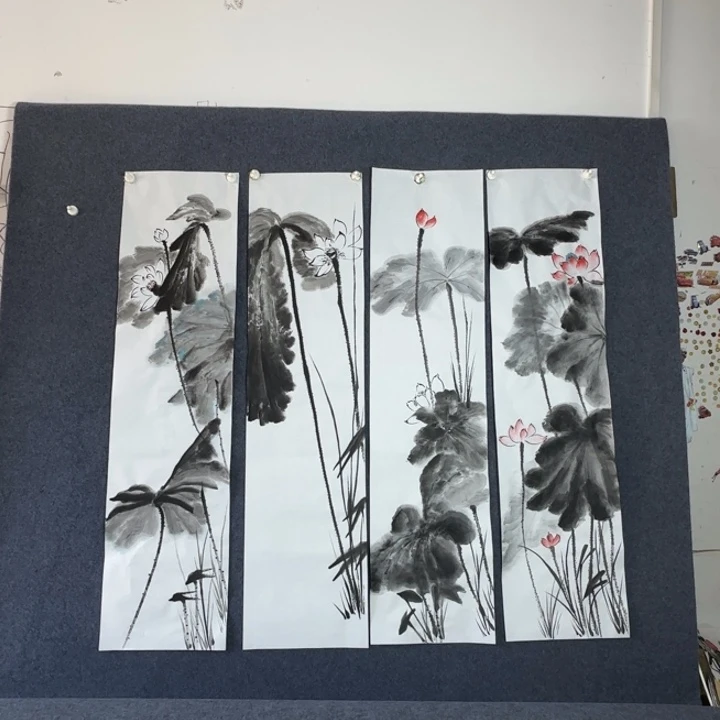 国画手绘国风国画四条屏