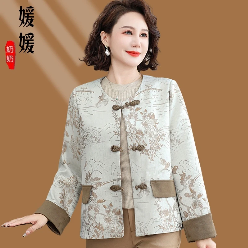 中国风妈妈春秋装短外套长袖中老年女装上衣服气质薄款夹克开衫潮