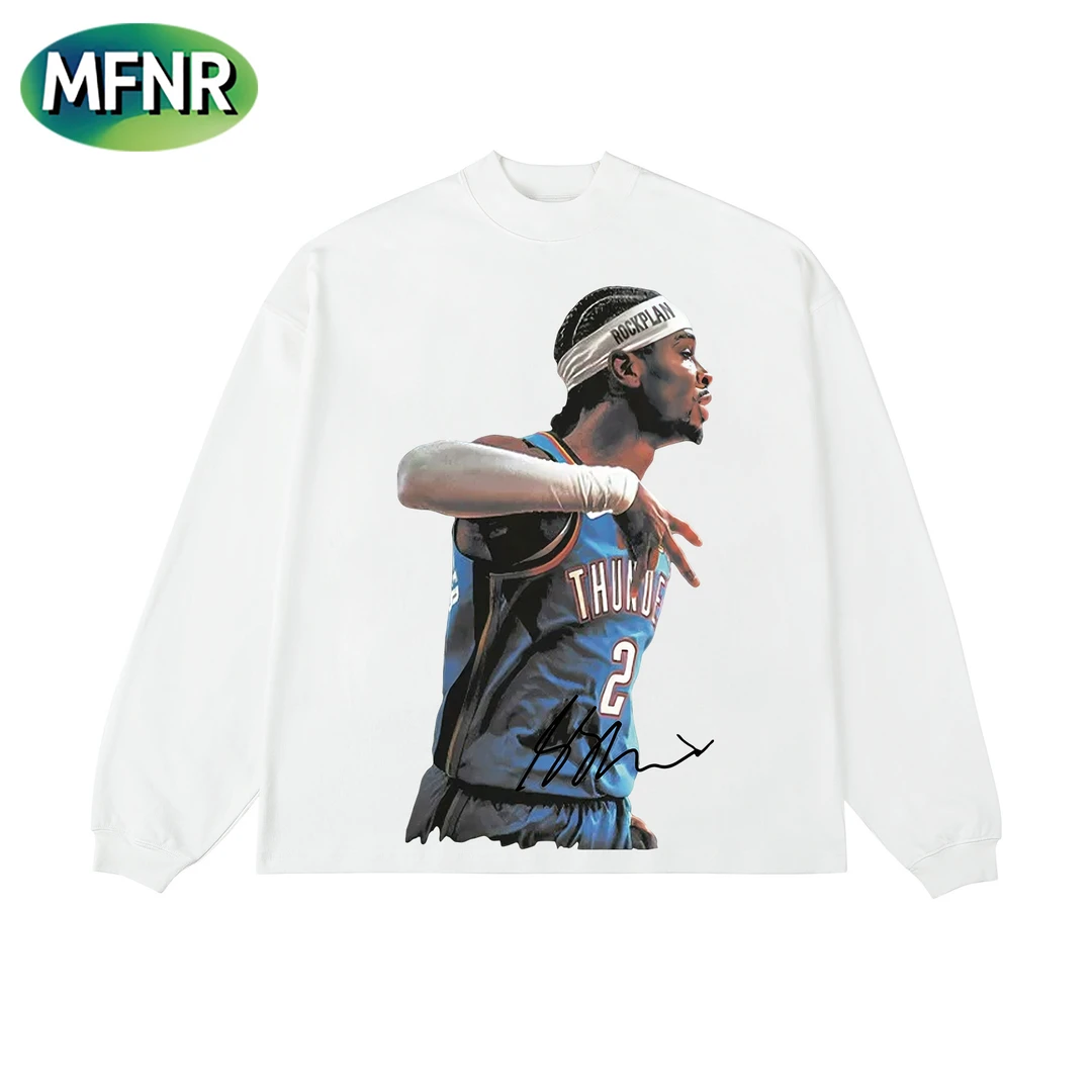 美式潮牌设计感印花长袖男街头小众圆领宽松重磅纯棉打底T恤上衣