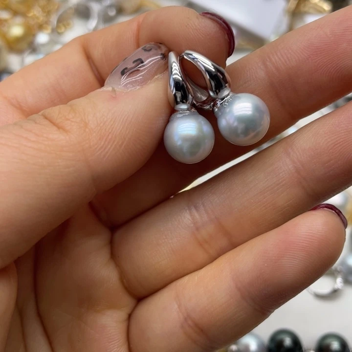 海水珍珠耳饰银S925镶嵌