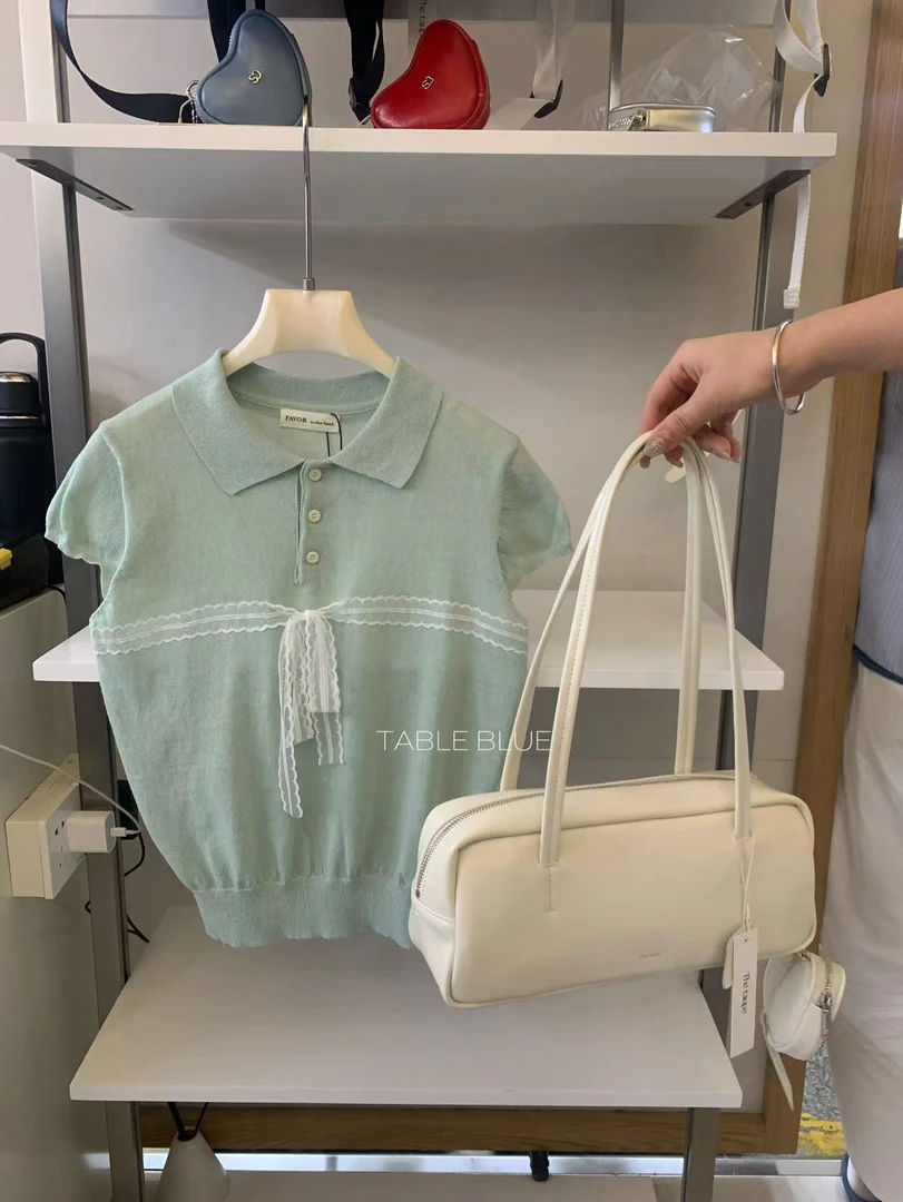 anna@653307 韩系百搭蕾丝拼接翻领针织衫 6-6