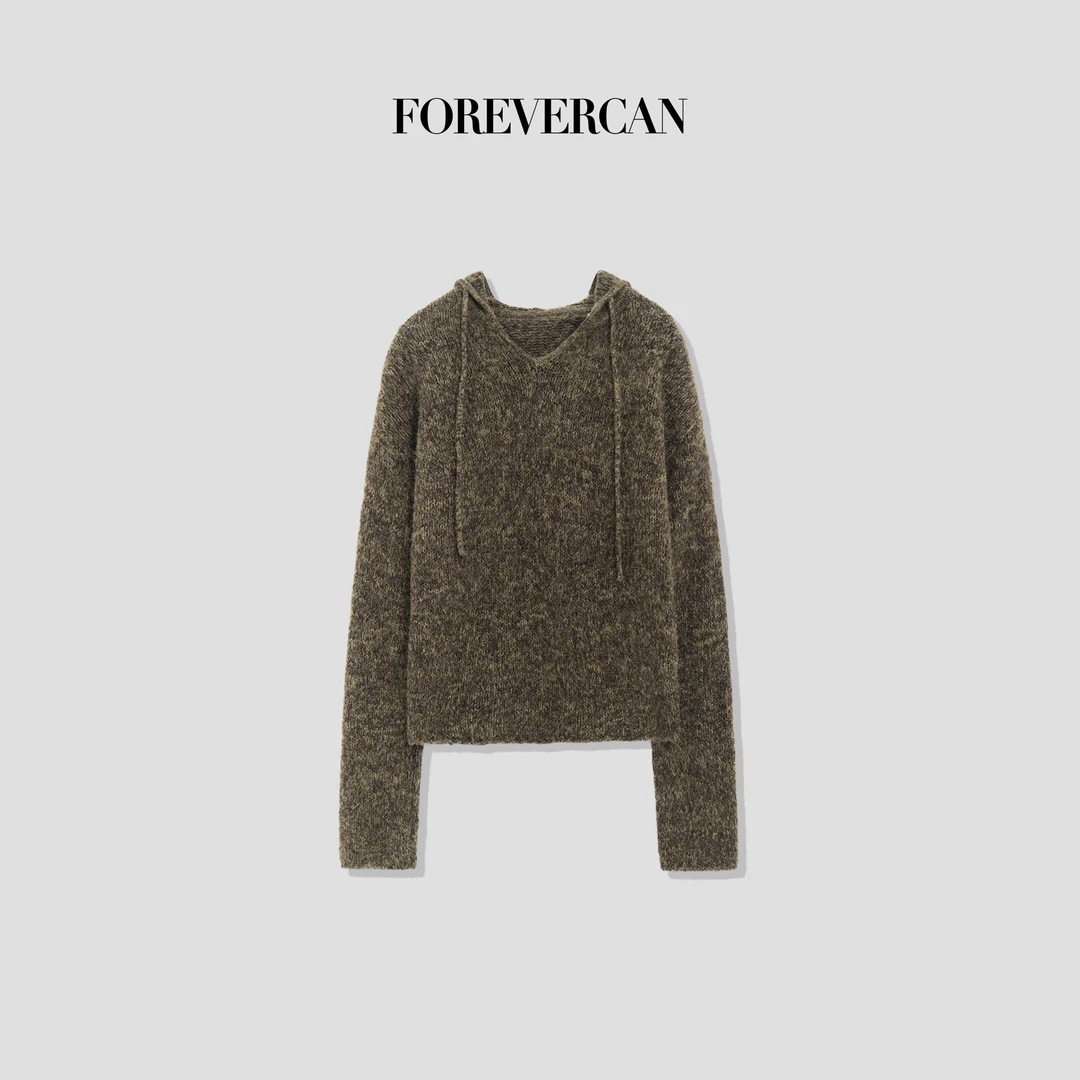FOREVERCAN“漫野绿意”山羊绒客定天丝绵羊毛连帽卫衣上衣MY4264