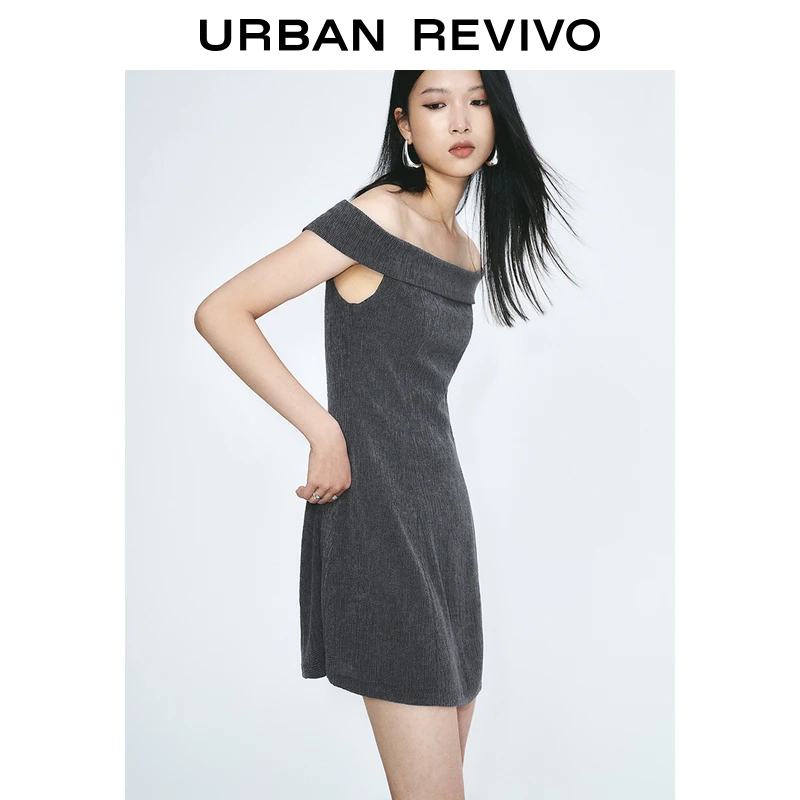 UR2025春季新款女装气质一字领短款修身连衣裙UYY750042