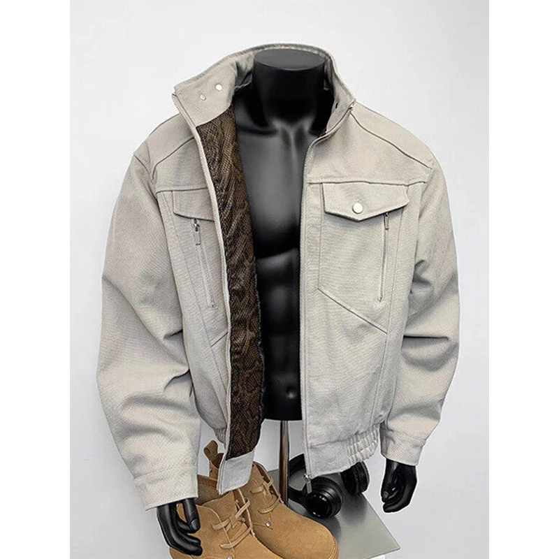 蛇年限定座山蟒立领短款夹克男款春秋季美式vintage蟒纹设计外套