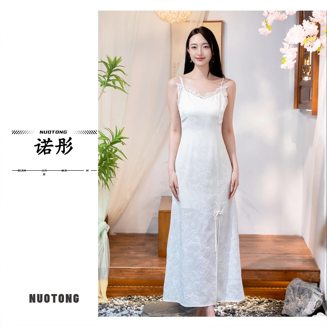 【倩倩-栀子花开】新中式高级定制蕾丝时尚百搭连衣裙JC1130