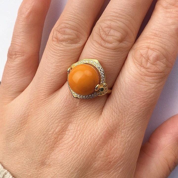 蜜蜡戒指银S925镶嵌戒指