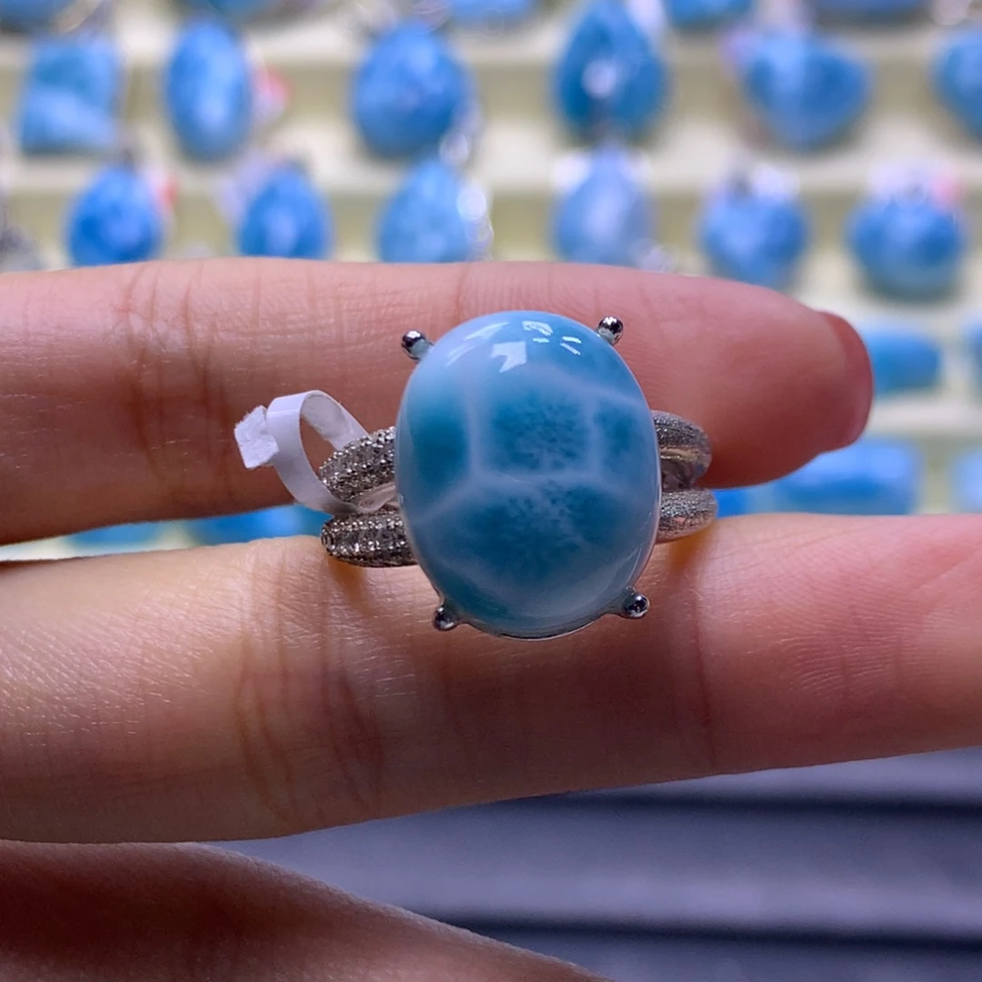 针钠钙石（海纹石）银S925镶嵌戒指蛋面戒指色差略异